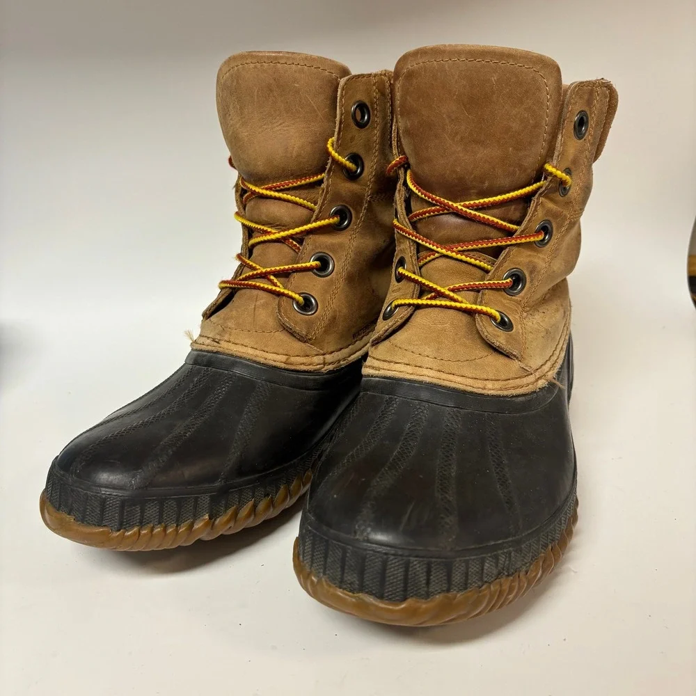 Sorel Cheyanne Lace Full Grain Leather Duck Boots Brown Black Mens 7.5